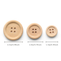 50pcs Mixed Wooden Buttons Natural Round 4 Holes for Sewing Scrapbooking DIY