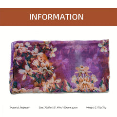 Vintage Purple Flower Print Scarf Gradient Warm Shawl Women Windproof Head Wrap