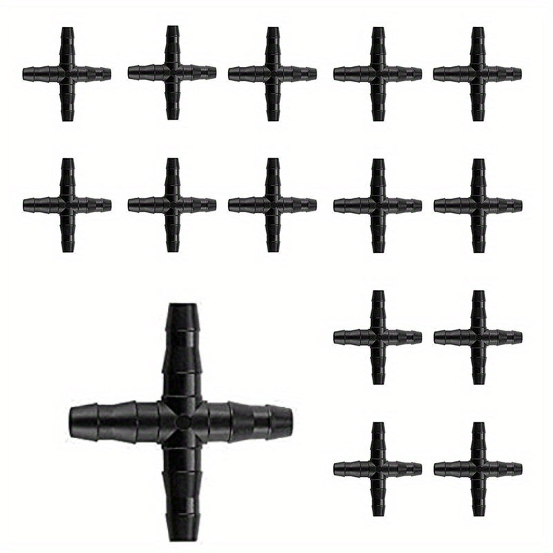 15pcs 4 Way Barbed Connector for Drip Irrigation 4 7mm Pipes