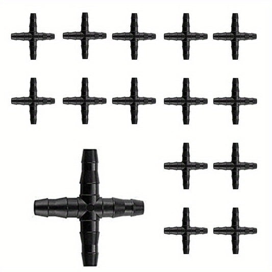 15pcs 4 Way Barbed Connector for Drip Irrigation 4 7mm Pipes
