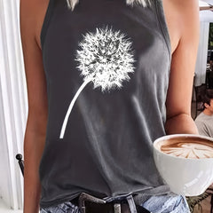 Dandelion Print Sleeveless Tank Top for Summer
