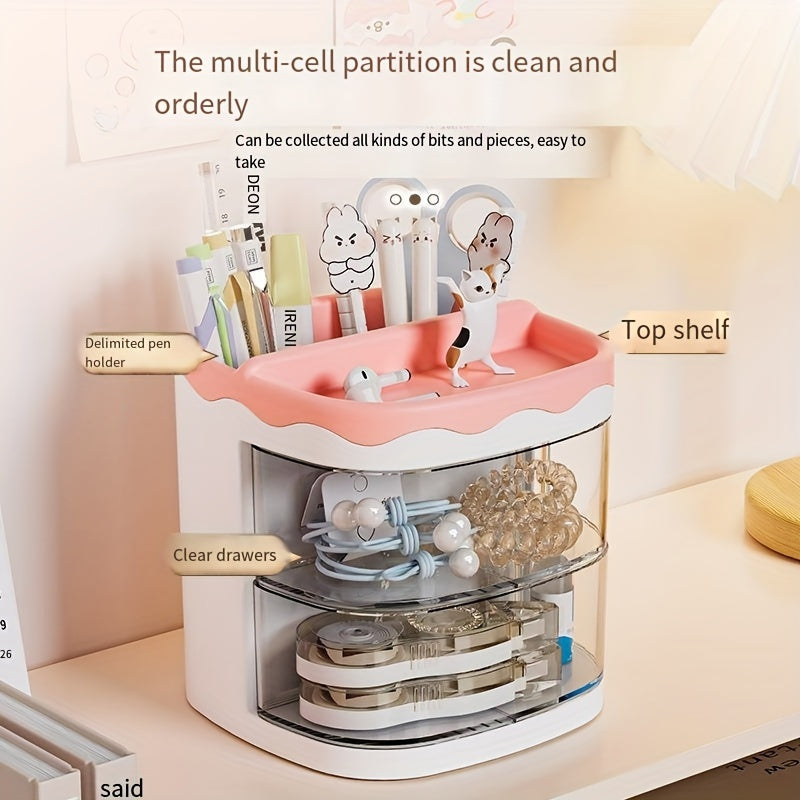 Desktop Storage Box Organizer with Pen Holder Drawer Office Desk Organizer