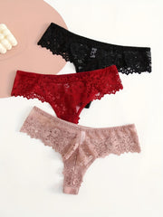 Solid Lace Drop Waist Panties Plus Size 3pcs