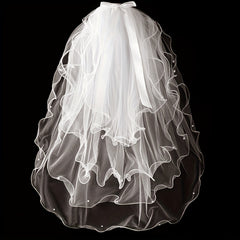 4 Layer Bridal Head Veil with Comb & Faux Pearl Satin Bowknot Hair Piece