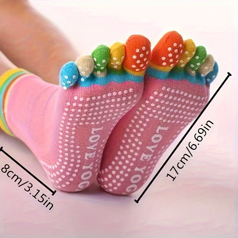Rainbow Yoga Socks Non Slip Ankle Striped Gripper Socks