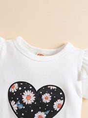 Baby Heart Floral Outfit Onesie & Shorts & Headband Short Sleeves Kids Clothes