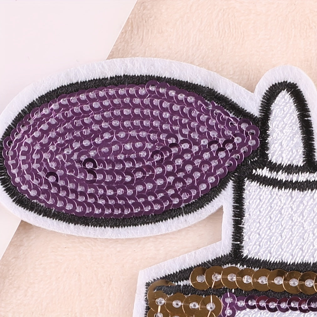 2pcs Sequins Lipstick Embroidered Iron-On Patches for Girls