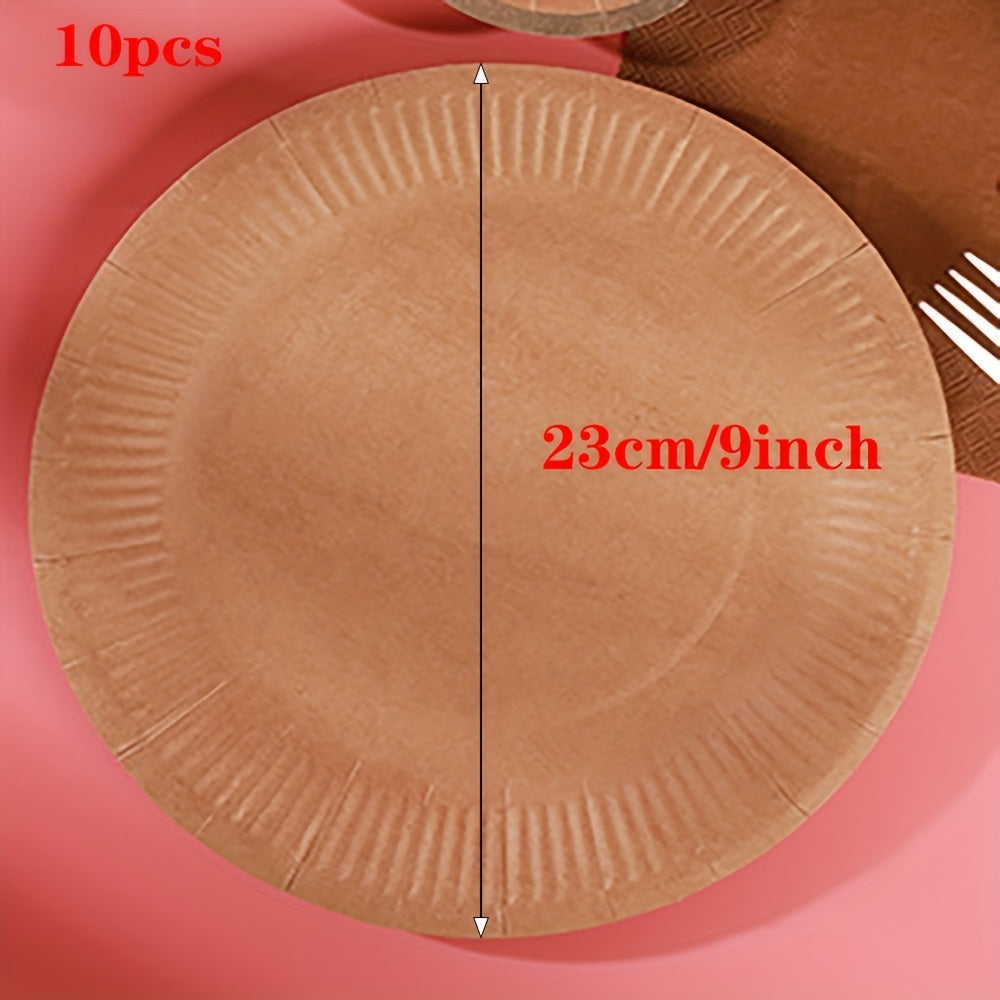 10pcs Disposable Kraft Paper Tableware Set for Wedding Birthday Picnic