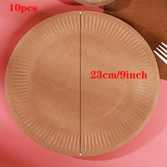 10pcs Disposable Kraft Paper Tableware Set for Wedding Birthday Picnic