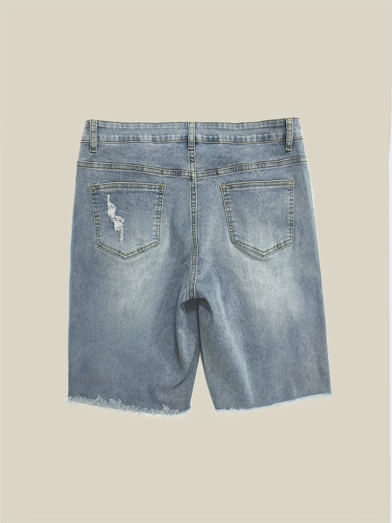 Women's Plus Size Fringe Trim Denim Shorts - Button Fly Ripped Stripe Print