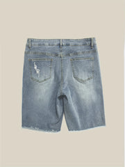 Women's Plus Size Fringe Trim Denim Shorts - Button Fly Ripped Stripe Print
