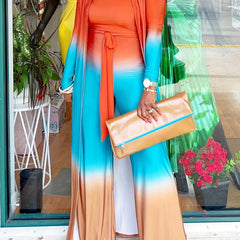 Women's Plus Ombre Print Long Sleeve Cardigan & Tube Jumpsuit Set
