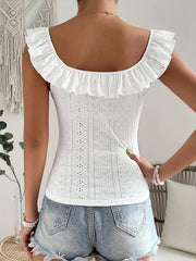 Eyelet Ruffle Trim Tank Top Sleeveless Summer Top