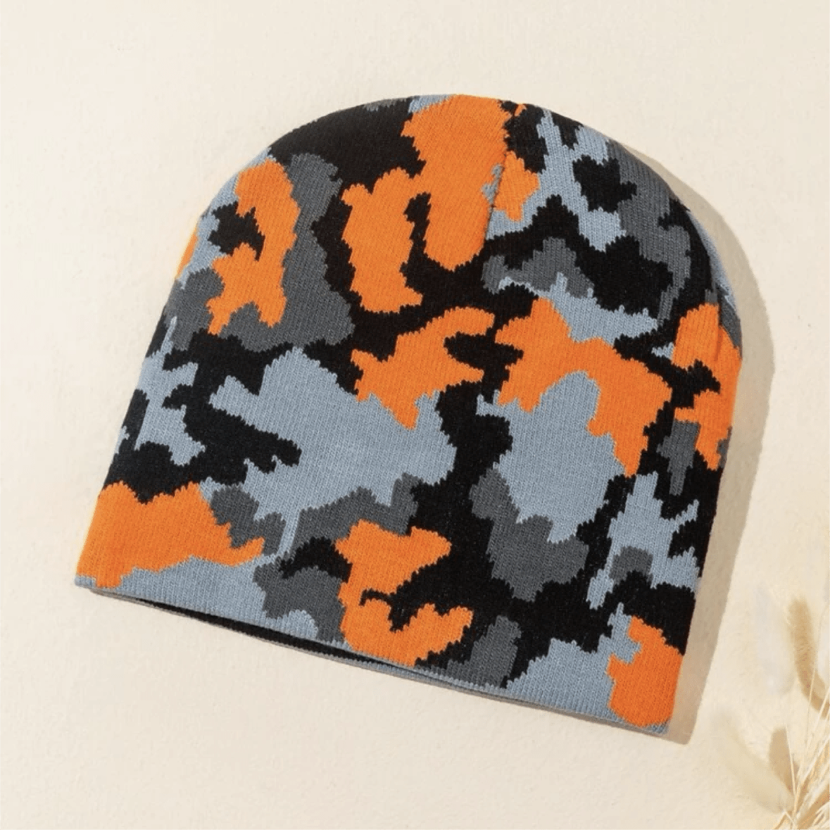 Y2K Gothic Camouflage Jacquard Wool Acrylic Knitted Hat Women Beanie