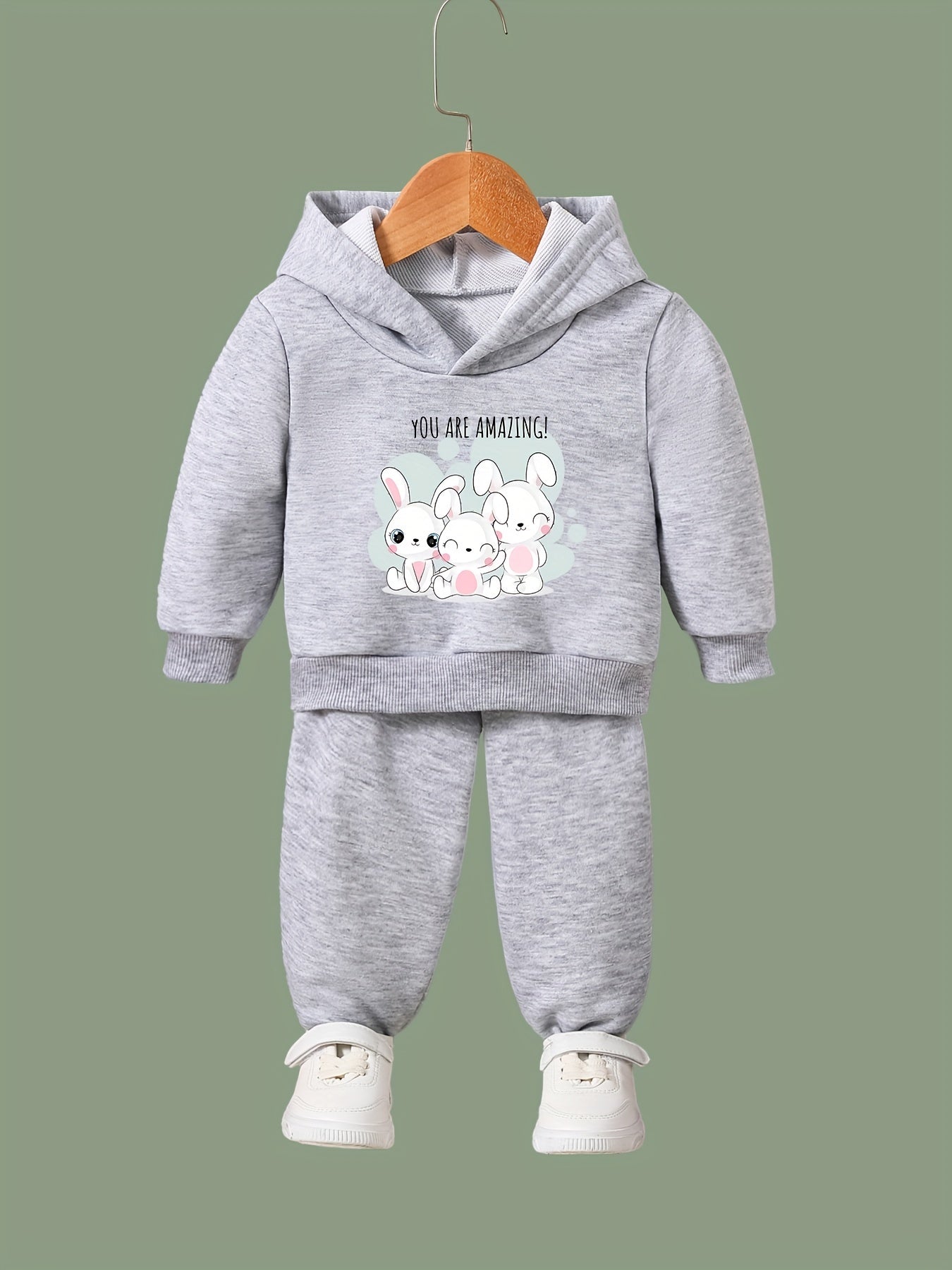 Girls 2-Piece Rabbit Hooded Sweatshirt and Sweatpants Set
