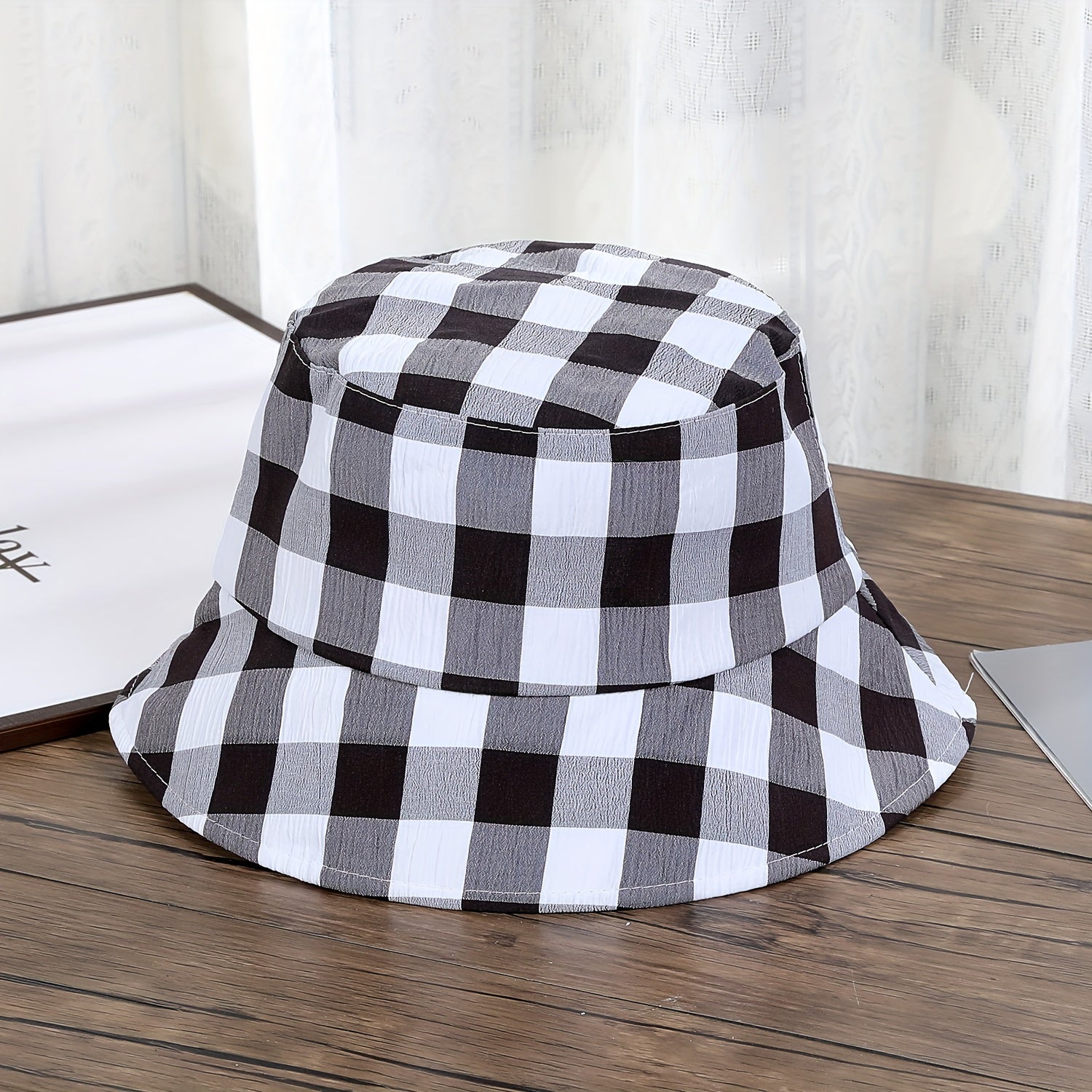 Plaid Print Bucket Hat Lightweight Fisherman Cap