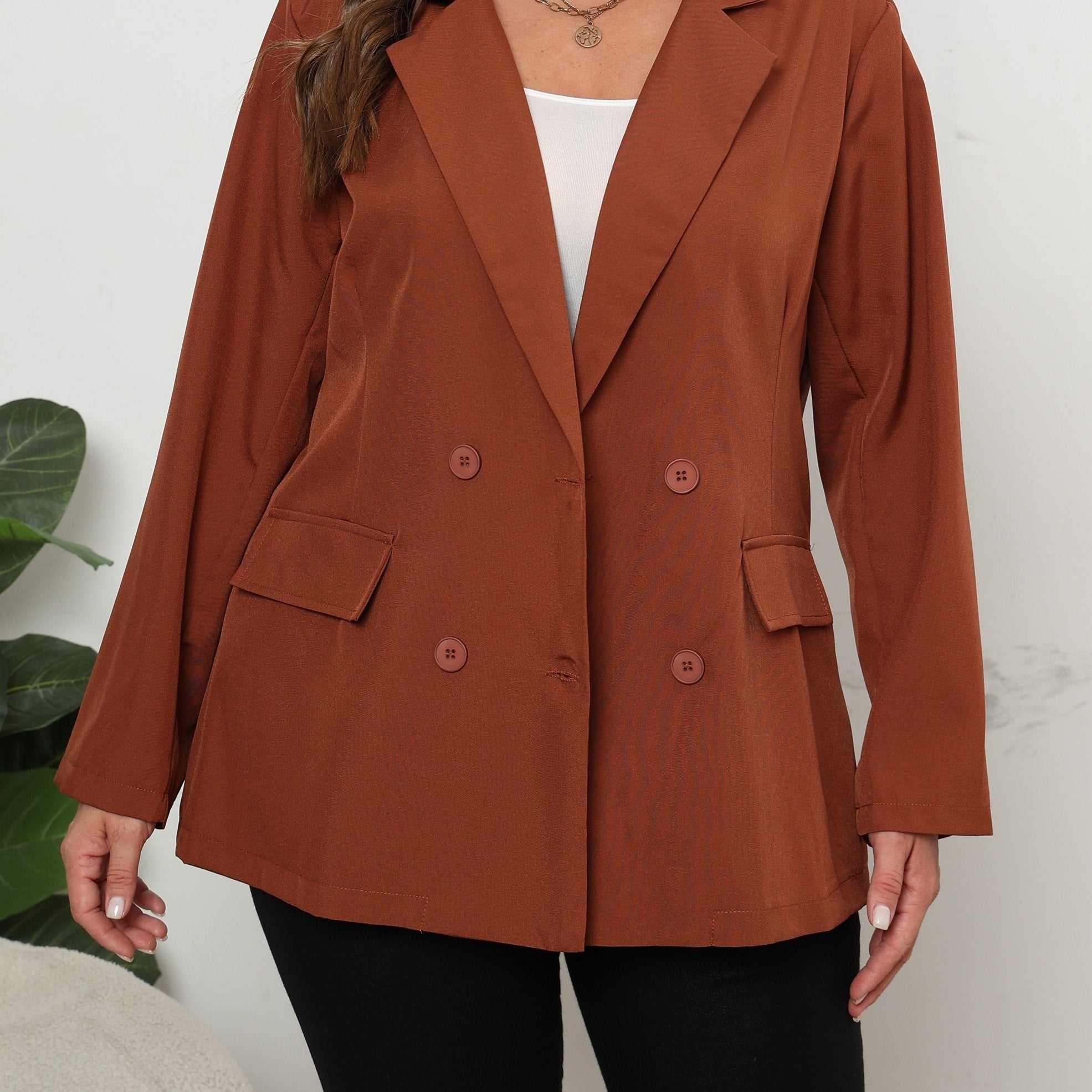 Business Casual Blazer Solid Long Sleeve Double Breast Button