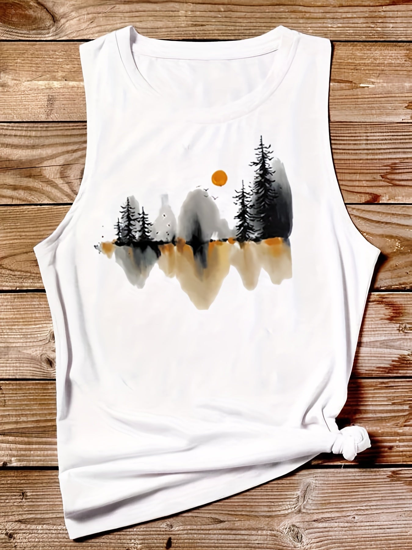 Landscape Ink Painting Print Tank Top Sleeveless Summer Women's Clothing