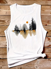 Landscape Ink Painting Print Tank Top Sleeveless Summer Women's Clothing