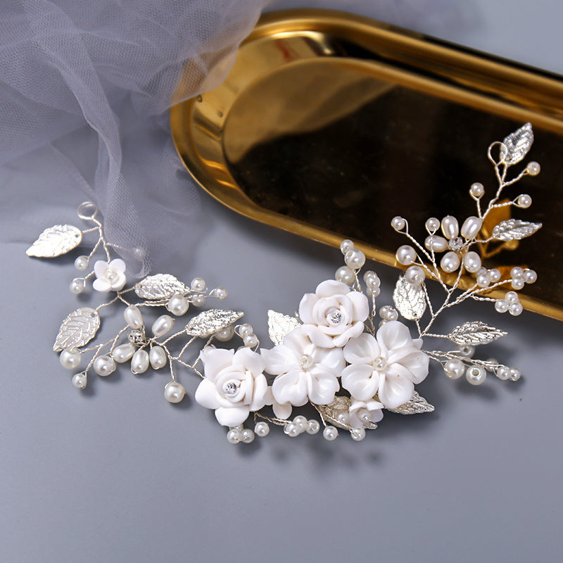 Flower Rhinestone Pearl Wedding Headband Hair Comb