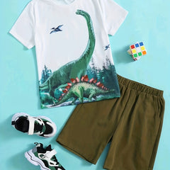 Boys Dinosaur Graphic Casual Outfit Set - T shirt & Shorts