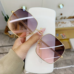 Square Metal Sunglasses Casual Chain Charm Gradient Glasses UV400