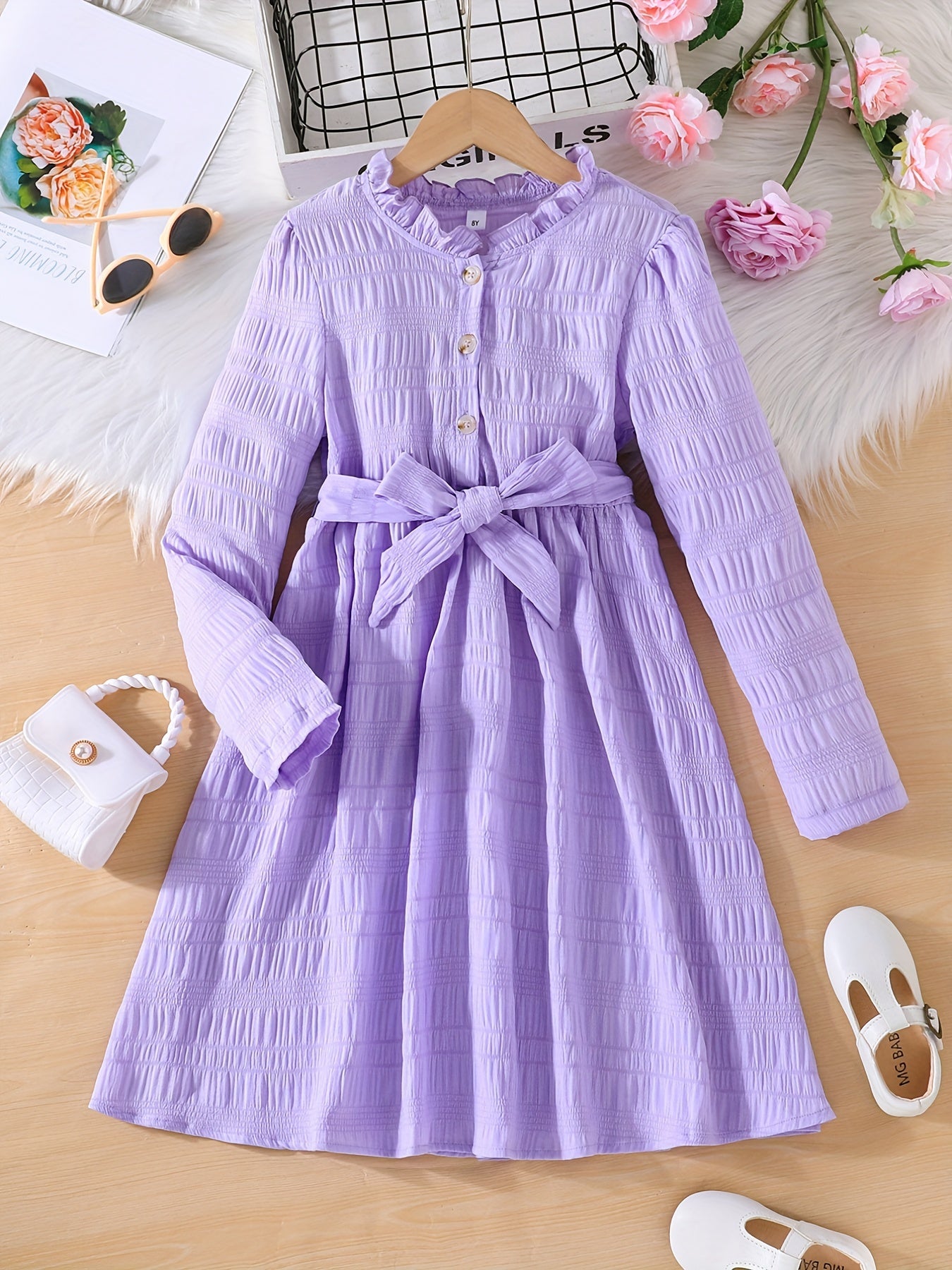 Girls Retro Princess Dress Midi Length Long Sleeve Casual Dress