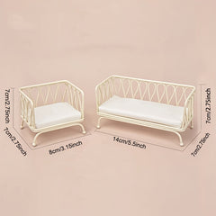 2pcs Metal Sofa w/ Cushion 1:12 Scale BJD Pretend Furniture Home Decor