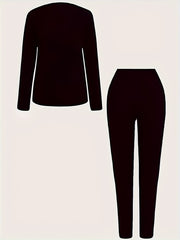 Women's Plus Slogan Print Long Sleeve Top & Leggings Set