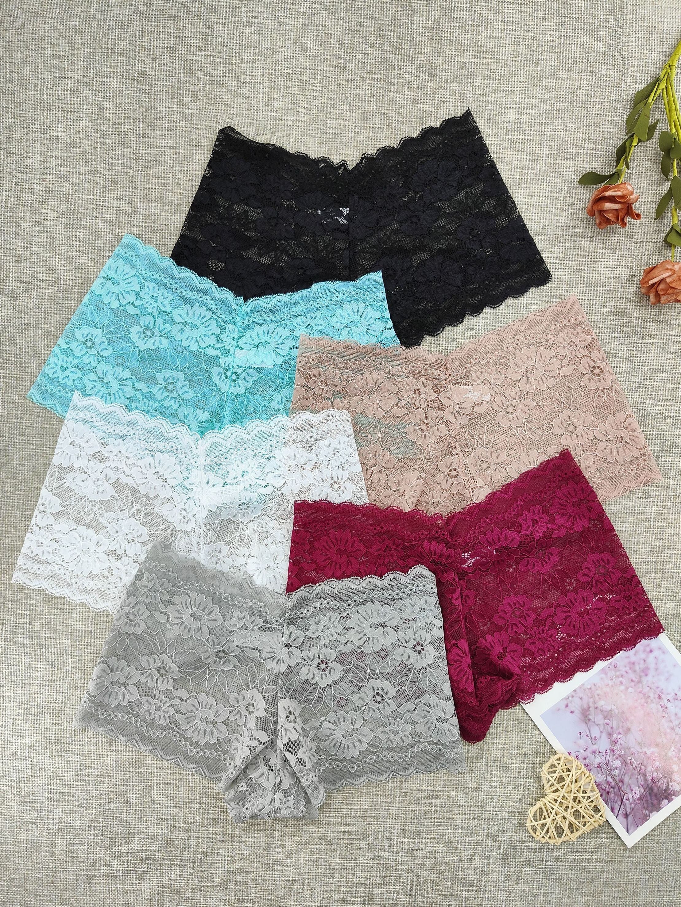 6pcs Lace Boyshort Panties Soft & Comfortable Women's Lingerie