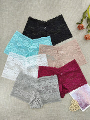 6pcs Lace Boyshort Panties Soft & Comfortable Women's Lingerie