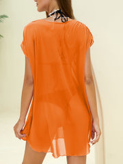 Solid Notched Ring V Neck Cover Up Dress Beachwear Dress