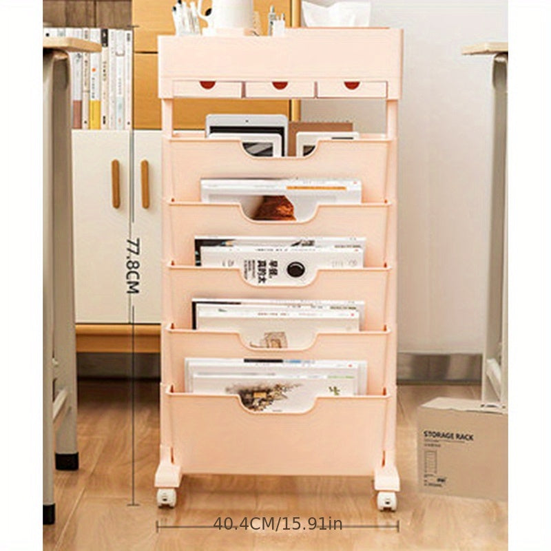 Large Capacity Movable Book Rack With Drawers Storage Shelve
