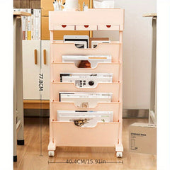 Large Capacity Movable Book Rack With Drawers Storage Shelve