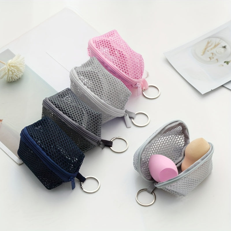 5Pcs Mesh Makeup Sponge Holder Small Zipper Makeup Pouch Bags With Keychain