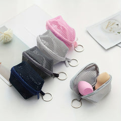 5Pcs Mesh Makeup Sponge Holder Small Zipper Makeup Pouch Bags With Keychain