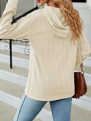 Textured Drawstring Button Front Hoodie for Spring & Fall Women's Clothing