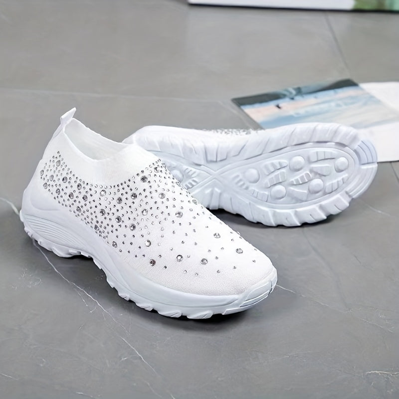 Women's Rhinestone Slip-on Sneakers Outdoor Shoes Non-Slip Sport Shoes