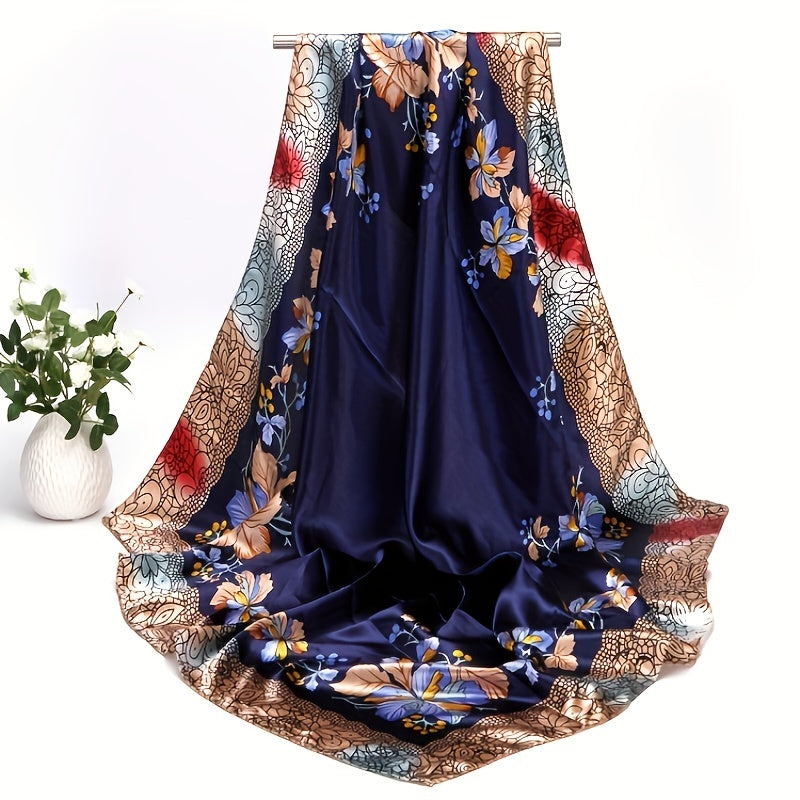 Flower Print Vintage Shawl Classic Satin Square Scarf Bandana