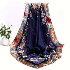 Flower Print Vintage Shawl Classic Satin Square Scarf Bandana