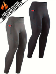 Men's Solid Pocket Leggings Active Compression Pants For Outdoor Running