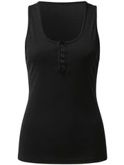 Solid Sleeveless Button Tank Top Loose Stretch Tank Top