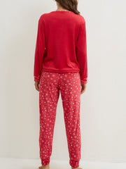 Snowflake Print Christmas Pajama Set Long Sleeve Top & Pants