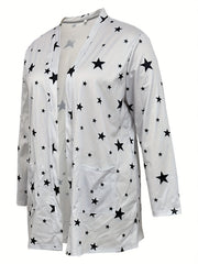 Star Print Open Front Cardigan