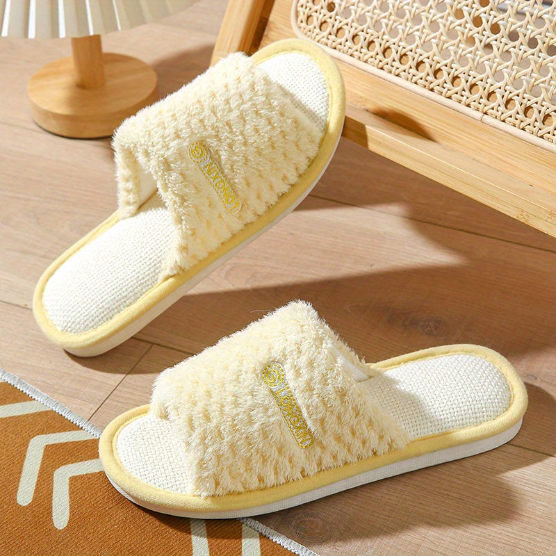 Women's Faux Fur Slippers with Linen Sole
