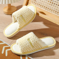Women's Faux Fur Slippers with Linen Sole