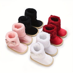 Bowknot Comfortable Boots For Baby Girls Soft Warm Plus Fleece Boots
