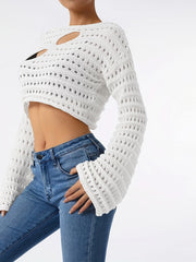 Sheer Cover Up Top Round Neck Long Sleeves