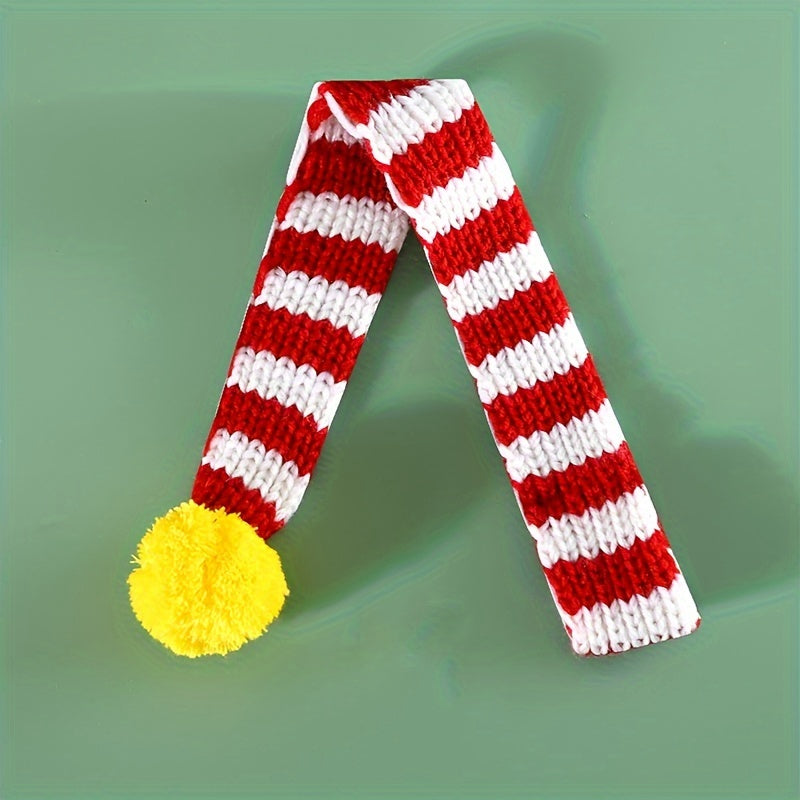 Striped Pet Christmas Scarf Cats Dogs Rabbits Wool Ball Warm Neck Bib