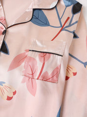 Floral Print Pajama Set Long Sleeve Buttons Top & Elastic Waistband Pants